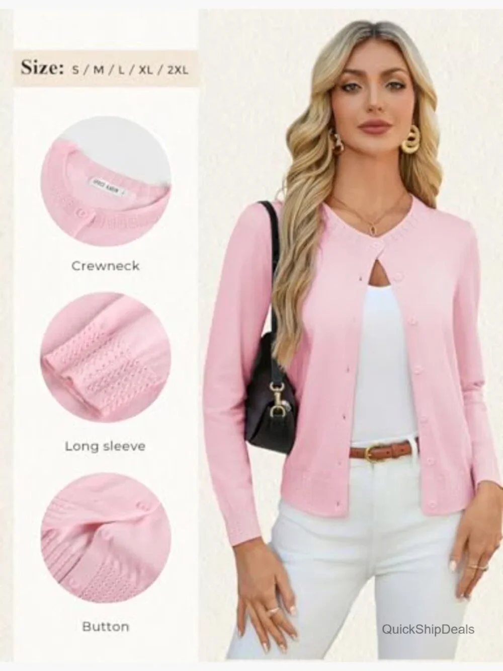 Lightweight Cropped Cardigan Sweater with Lyocell Blend, Button Front - Picture 5 of 7